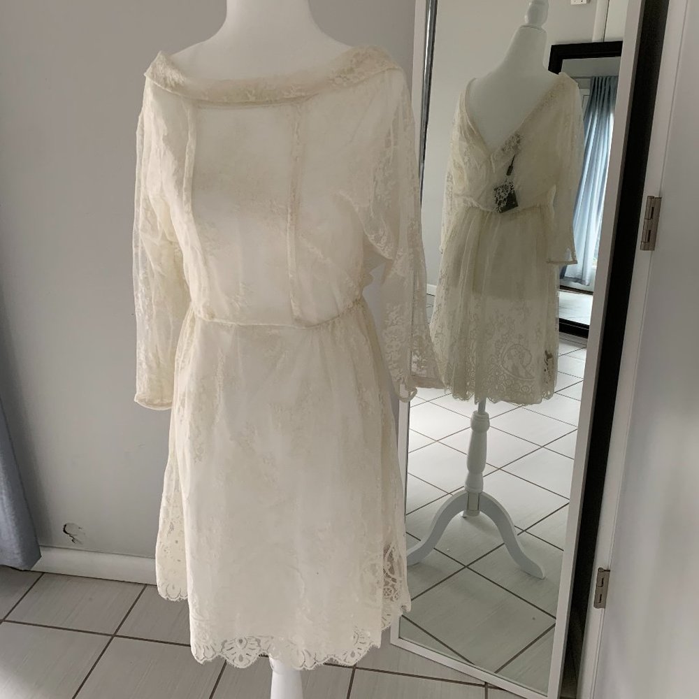 MASSIMO DUTTI Cream Lace Dress Size 4